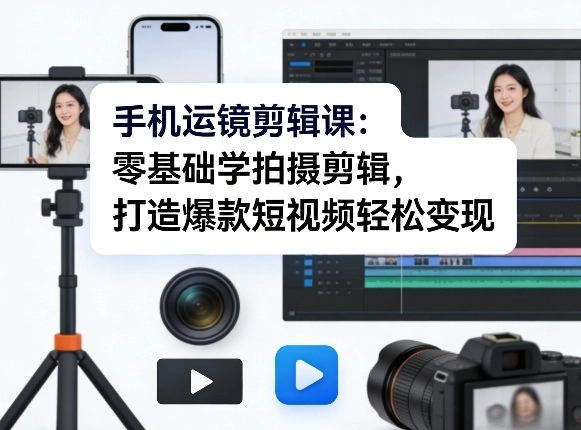 手机运镜剪辑课：零基础学拍摄剪辑，打造爆款短视频轻松变现-黑猫博客