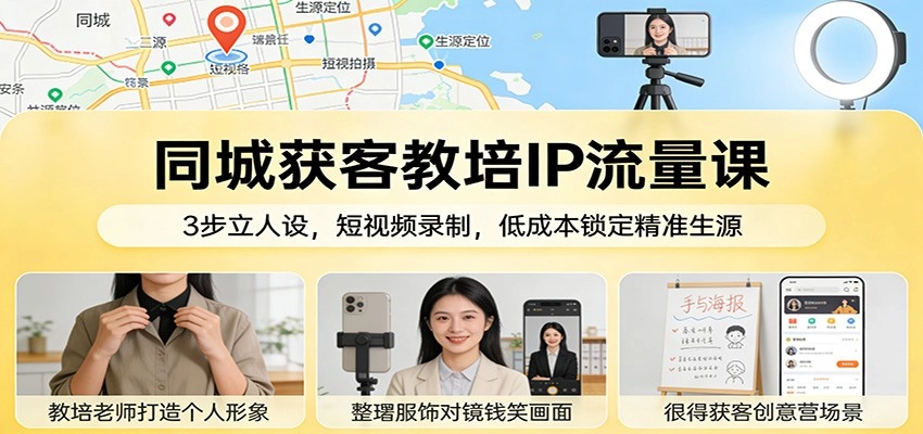 同城获客教培IP流量课：3步立人设，短视频录制，低成本锁定精准生源-黑猫博客
