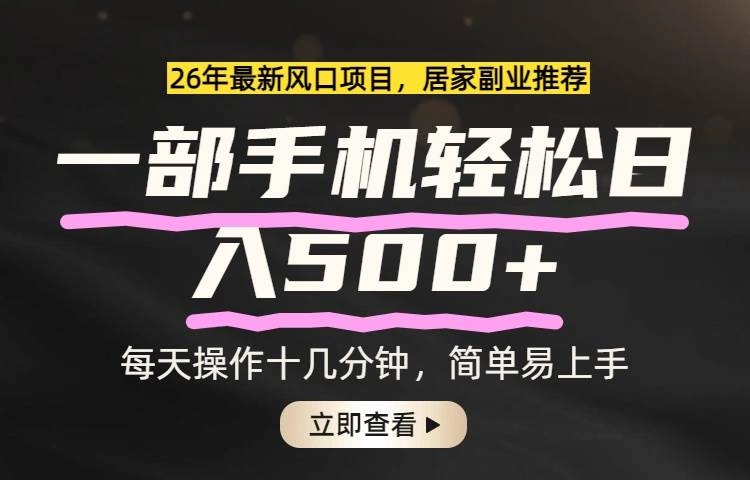 （17680期）26年居家副业首选，一部手机轻松日入500+，长期稳定可做-黑猫博客