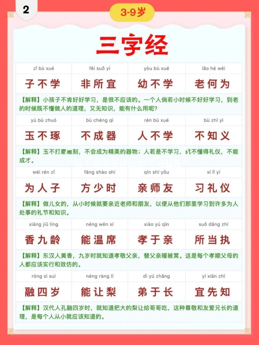 三字经｜彩色拼音＋注释版