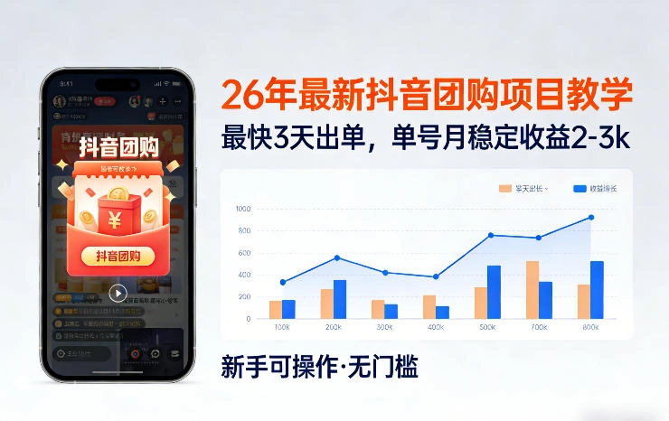 26年最新抖音团购项目教学，0门槛，最快3天出单，单号月稳定收益2-3k（更新3月19日）-黑猫博客
