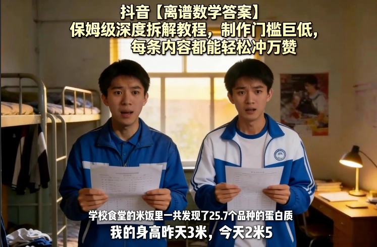 抖音【离谱数学答案】保姆级深度拆解教程，制作门槛巨低，每条内容都能轻松冲万赞，附详细步骤-黑猫博客