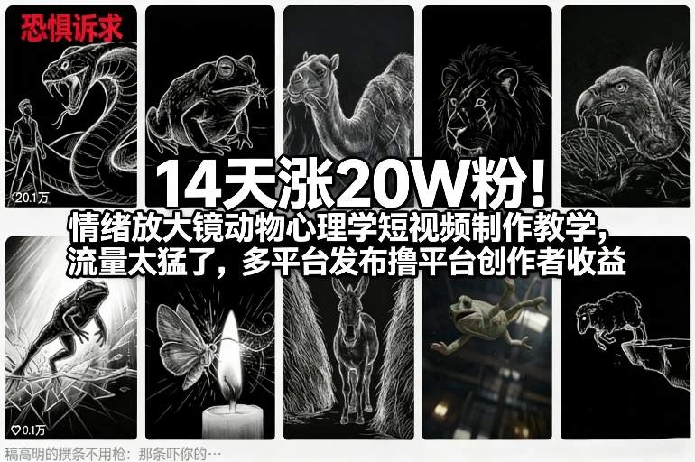 14天涨20W粉！情绪放大镜动物心理学短视频制作教学，流量太猛了，多平台发布撸平台创作者收益-黑猫博客