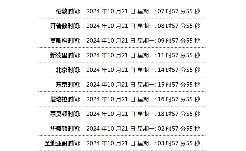 世界时间单页网站HTML源码-黑猫博客