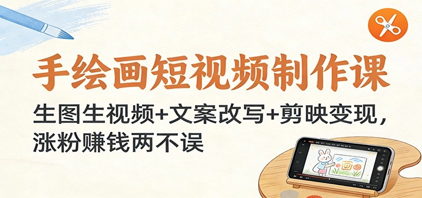 手绘画短视频制作课：生图生视频+文案改写+剪映变现，涨粉赚钱两不误-黑猫博客