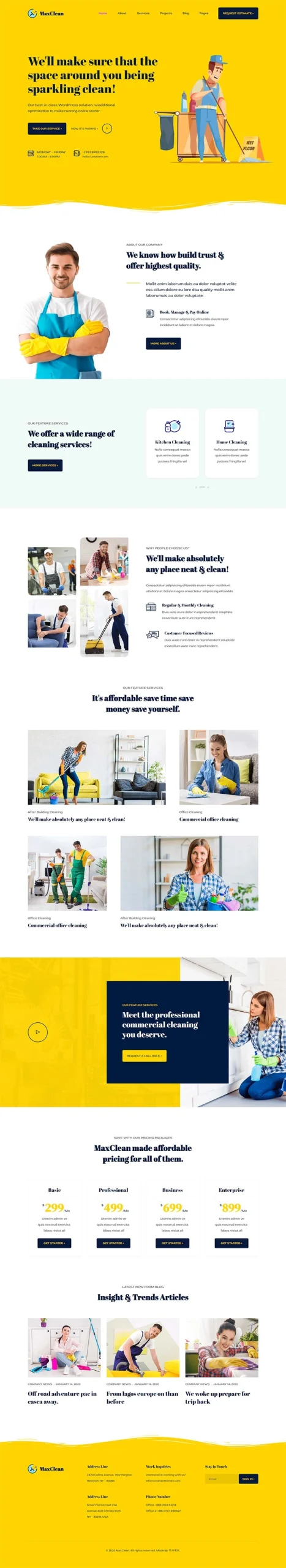 黄色保洁家政公司静态html网站模板-黑猫博客