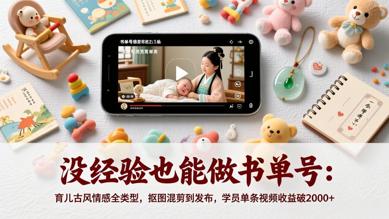 没经验也能做书单号：育儿古风情感全类型，抠图混剪到发布，学员单条视频收益破2000+-黑猫博客