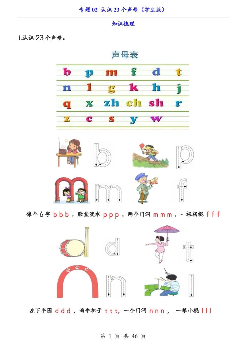 一上语文-专题02认识23个声母（知识+训练）-黑猫博客
